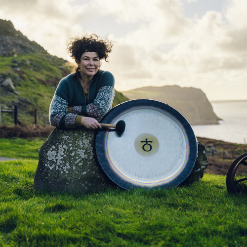 Poster marketing a gong retreat at Nant Gwrtheyrn.